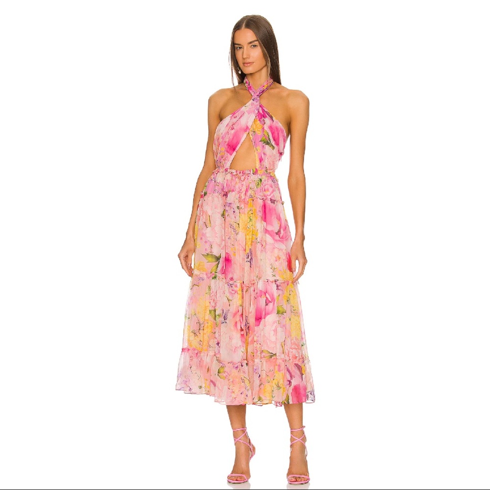Revolve Midi Dress (S) in Pink & Peach — ROCOCO SAND